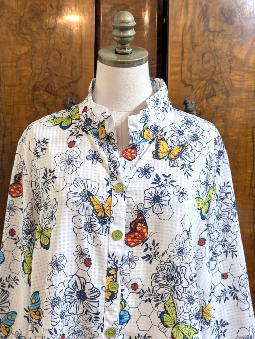 Ali Miles Wired Collar Butterfly Floral Garden Art to Wear Tunic 1X Boho Button - Picture 4 of 9